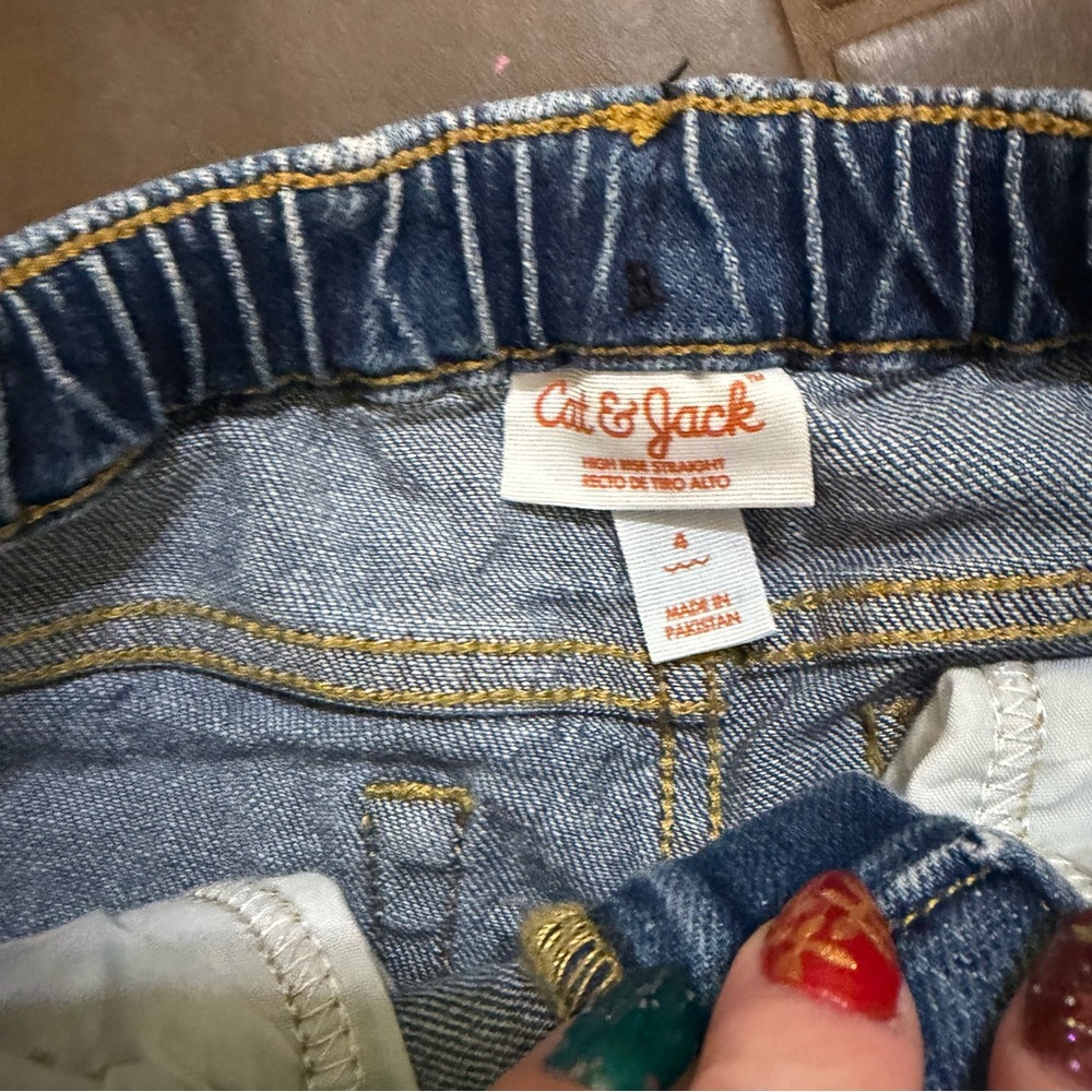 Cat & Jack Girl’s Elastic Waist High Rise Straight Dark Wash Blue Denim Jeans 4 - Picture 4 of 7